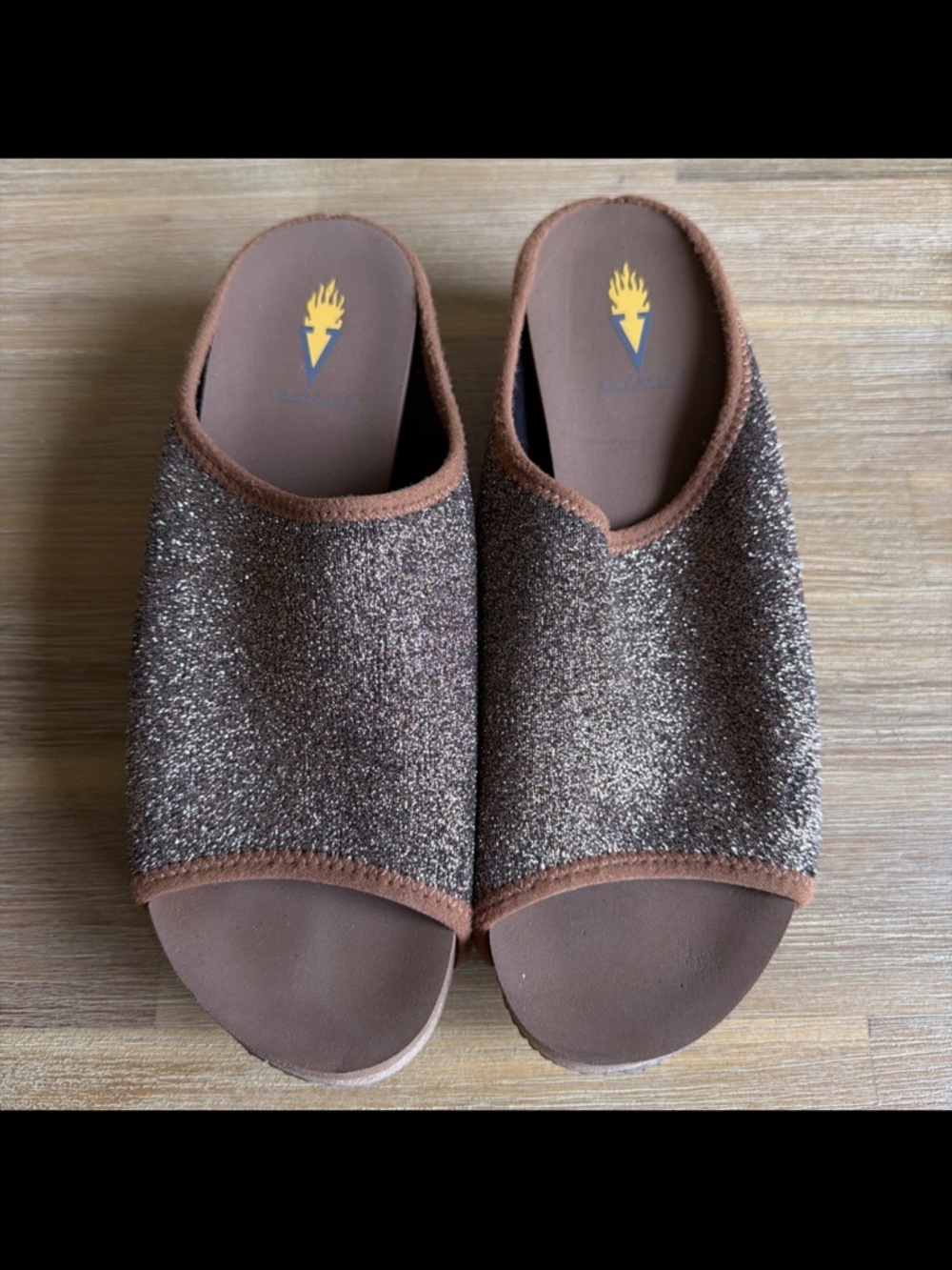 Volatile Women 8 Wedge Sandals Bronze Glitter Slide Comfortable Stylish Design